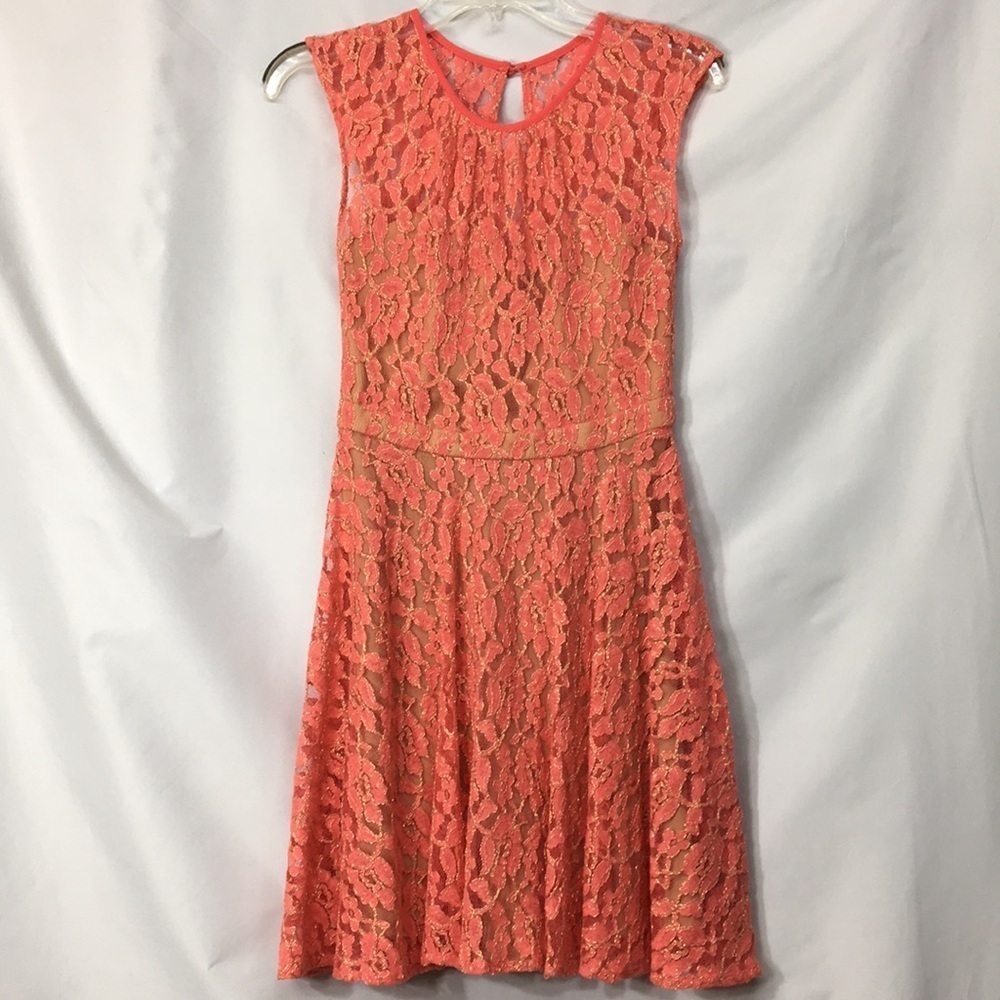 MM Couture Women’s Pink and Gold Sleeveless Lace Dress Size S GREAT Condition